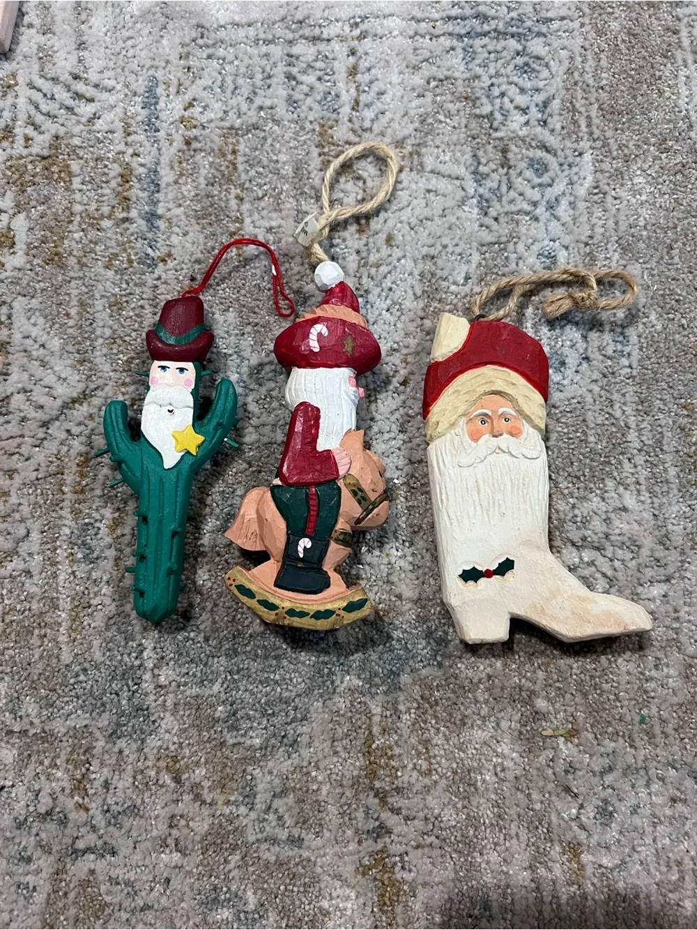 Santa claus wooden hand-painted ornaments cowboy country set of 3 z99